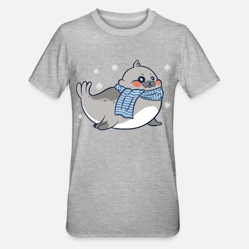 Robbe Robben Tier Seelöwe - Unisex Polycotton T-Shirt - Grau meliert