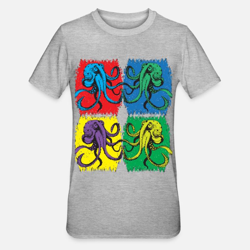 Octopus Pop Art - T-shirt polycoton Unisexe - gris chiné