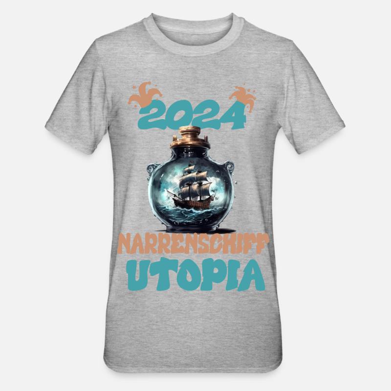 2024, Narrenschiff Utopia - Unisex Polycotton T-Shirt - Grau meliert