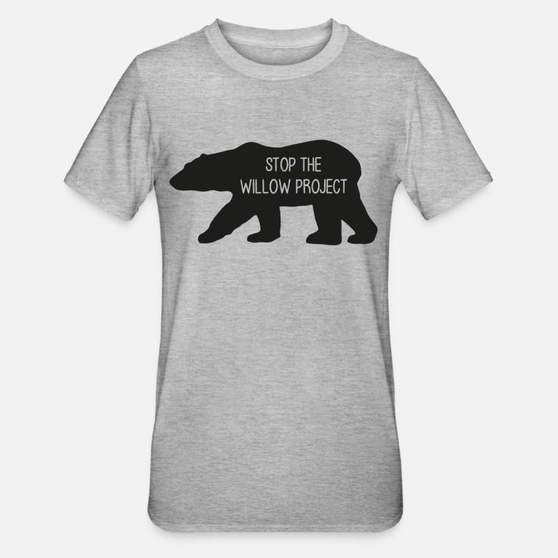Stop the Willow Project (schwarz) - Unisex Polycotton T-Shirt - Grau meliert