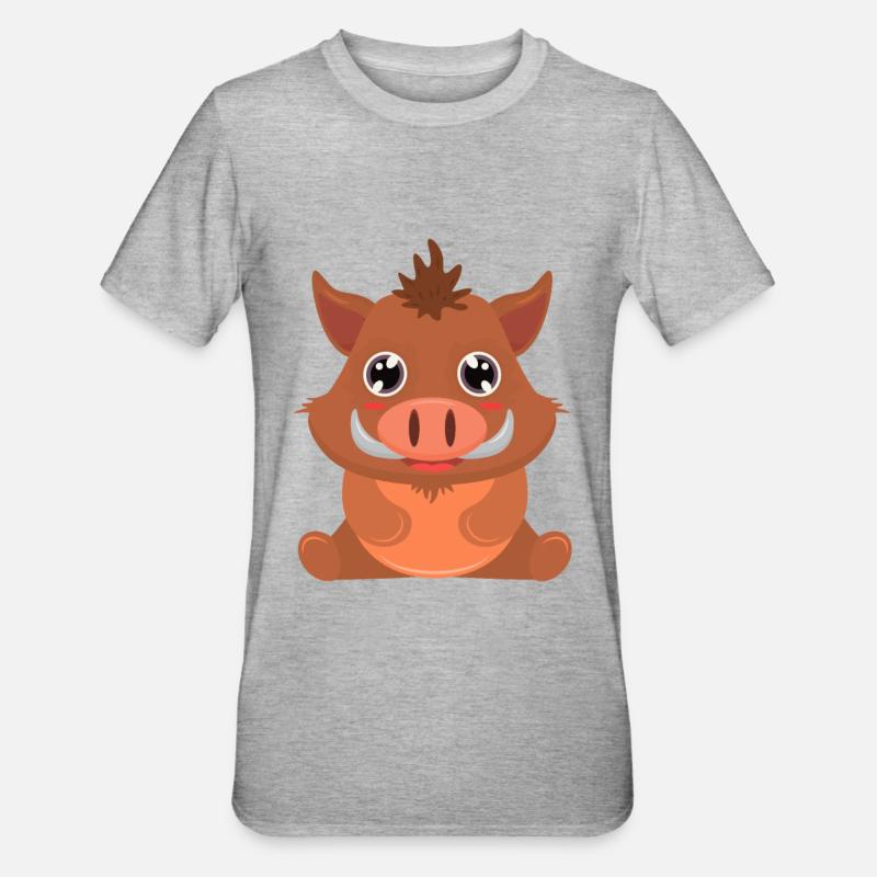 Wildschwein - Unisex Polycotton T-Shirt - Grau meliert