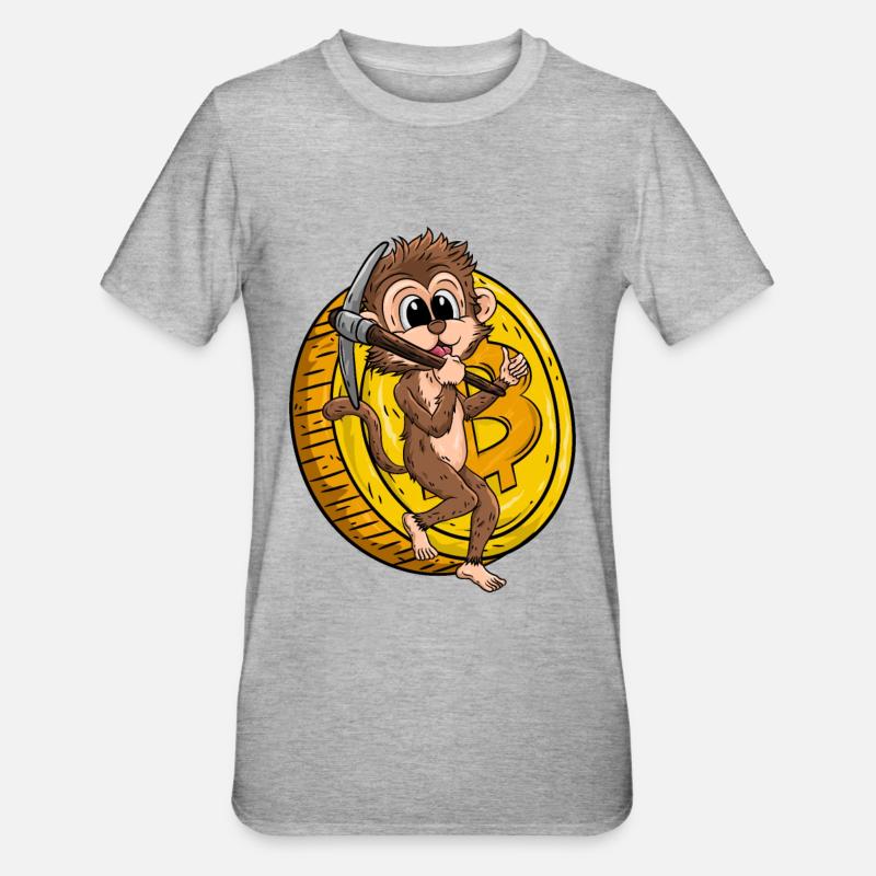 Chimpanzé Bitcoin Monkey - T-shirt polycoton Unisexe - gris chiné