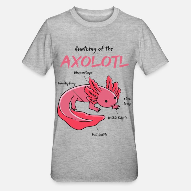 Axolotl Anatomie - Unisex Polycotton T-Shirt - Grau meliert