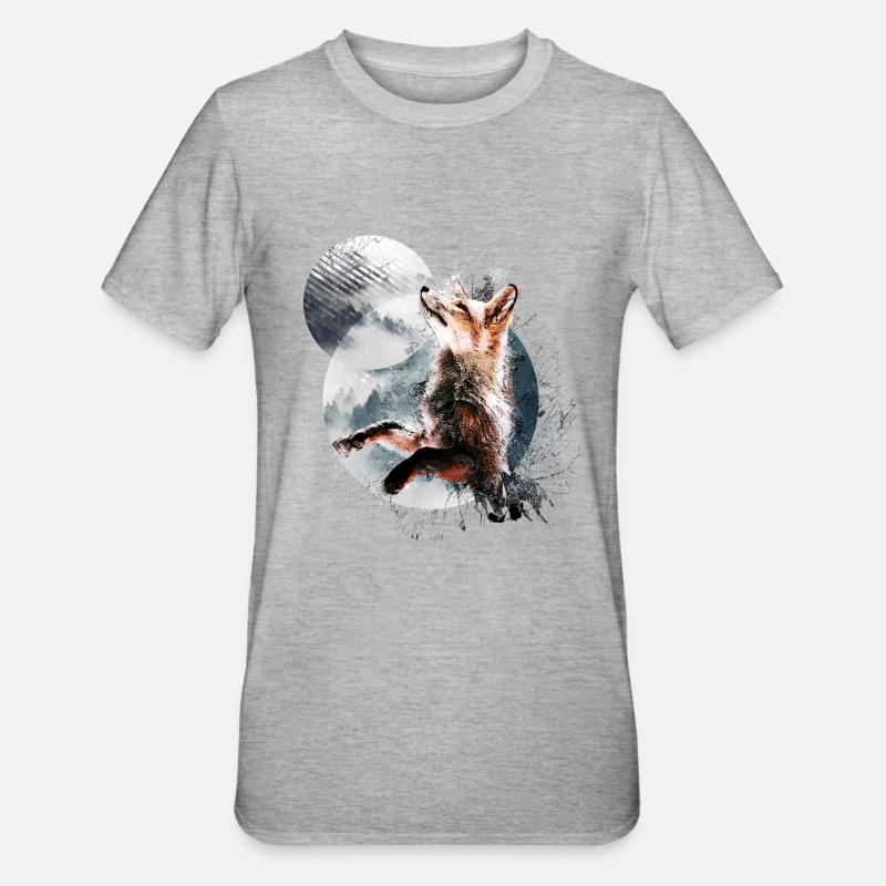 Fuchs im Mondschein - Unisex Polycotton T-Shirt - Grau meliert