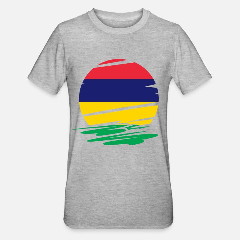 ile maurice coucher de soleil drapeau - T-shirt polycoton Unisexe - gris chiné