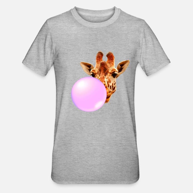 Giraffe Mit Kaugummi - Unisex Polycotton T-Shirt - Grau meliert