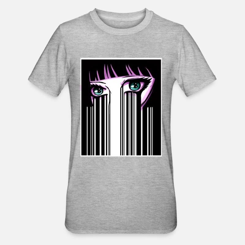 Anime Eyes Japon Code-barres - T-shirt polycoton Unisexe - gris chiné