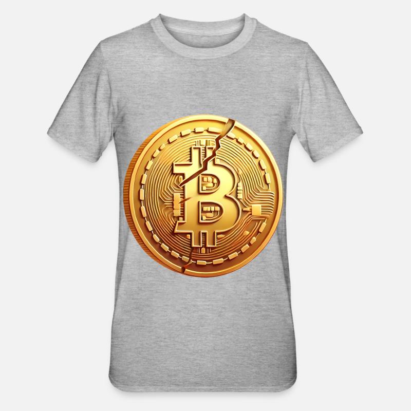 Conception de pièce Bitcoin fissurée - T-shirt polycoton Unisexe - gris chiné