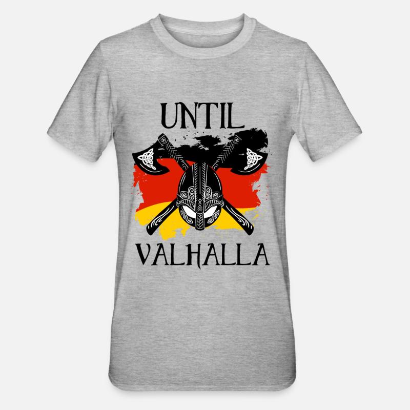 Jusqu’au Valhalla avec drapeau allemand - T-shirt polycoton Unisexe - gris chiné