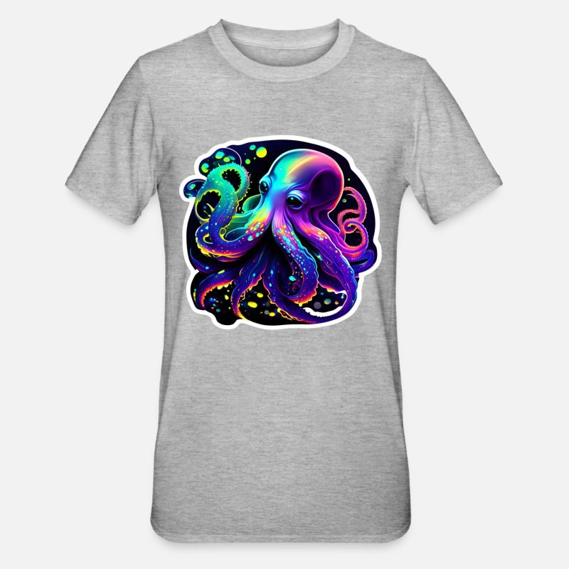 Psychedelic Octopus - Unisex Polycotton T-Shirt - heather grey