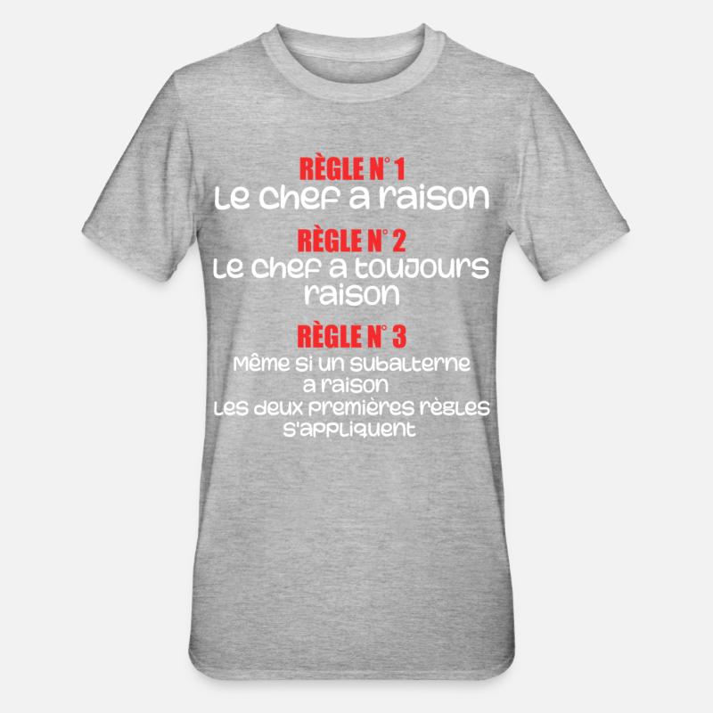 Les regles du chef - T-shirt polycoton Unisexe - gris chiné