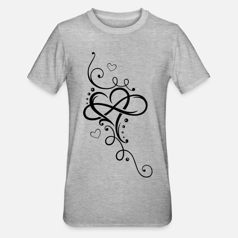 Herz, Unendlichkeit, heart, infinity - Unisex Polycotton T-Shirt - Grau meliert