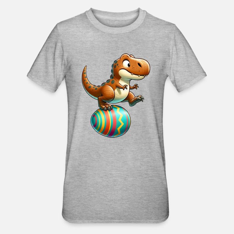 Dancing T-Rex, Easter Eggshell Fun - Unisex Polycotton T-Shirt - heather grey