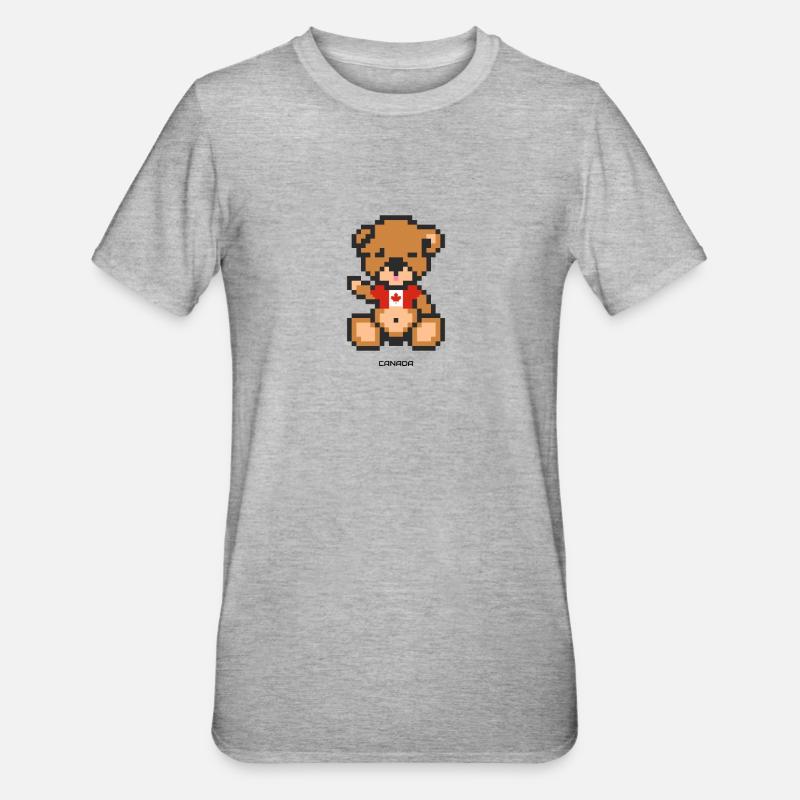 Pixel Bär Kanada - Unisex Polycotton T-Shirt - Grau meliert