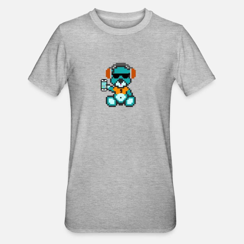 Pixel Bär Geek - Unisex Polycotton T-Shirt - Grau meliert