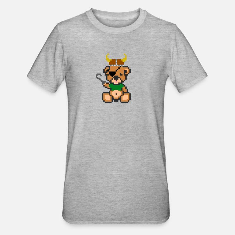Pixel Bear Viking - T-shirt polycoton Unisexe - gris chiné