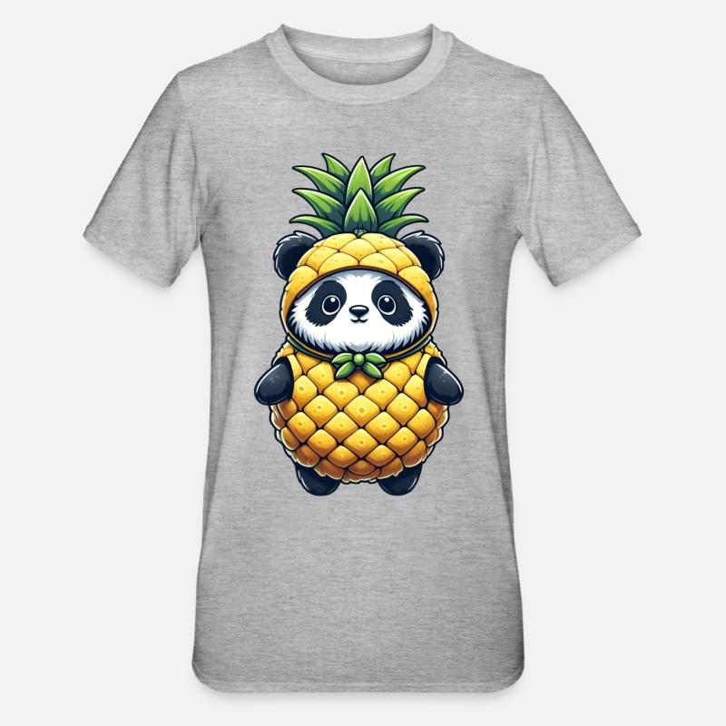 Panda en costume d’ananas - T-shirt polycoton Unisexe - gris chiné