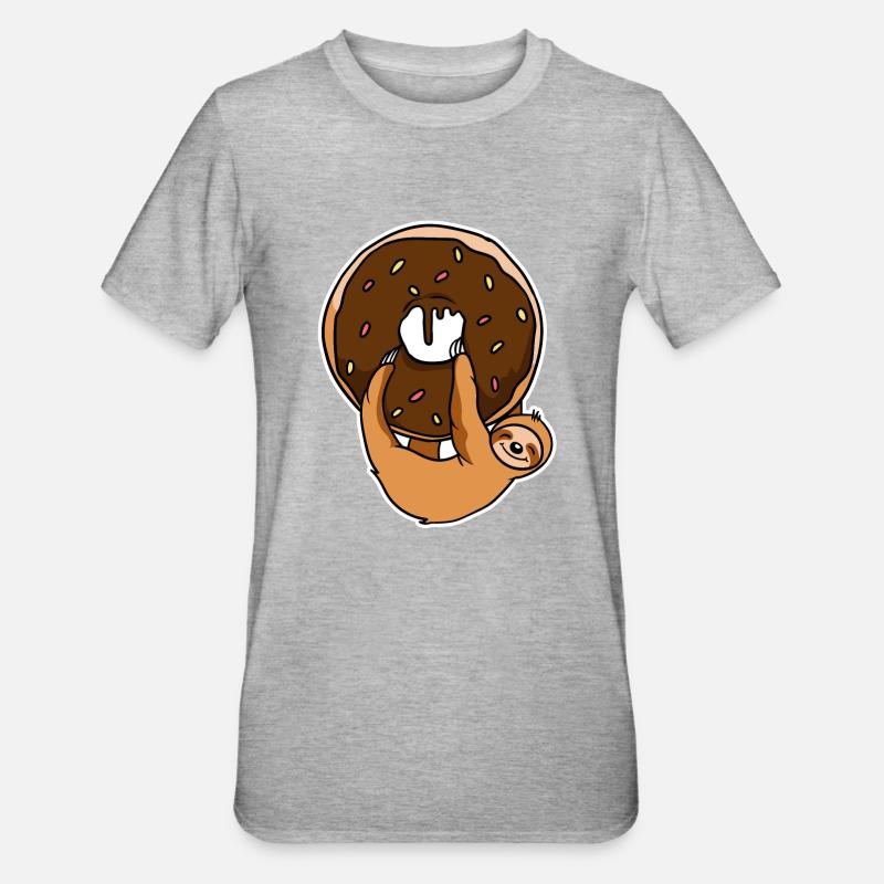 Faultier mit Donut - Unisex Polycotton T-Shirt - Grau meliert