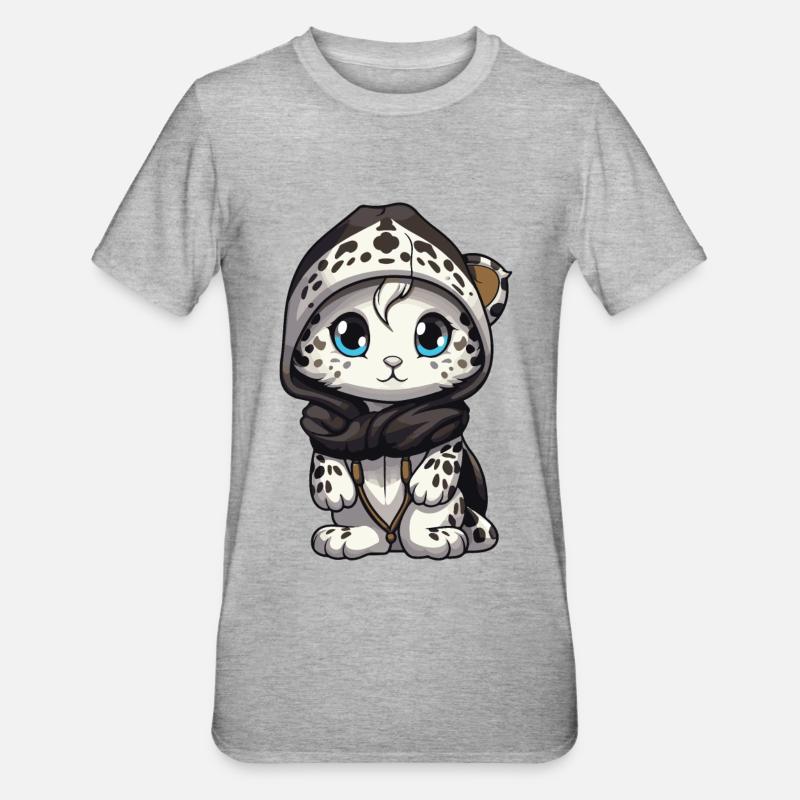 Schneeleopard Winter leopard Comic Niedlich - Unisex Polycotton T-Shirt - Grau meliert