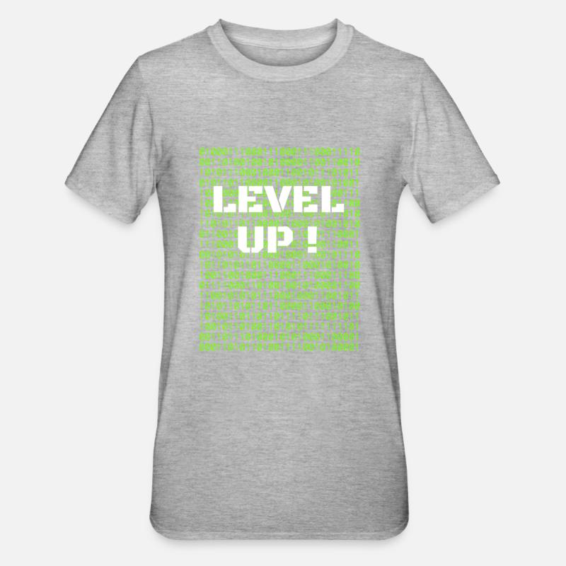 Level up und Binärcode - Unisex Polycotton T-Shirt - Grau meliert
