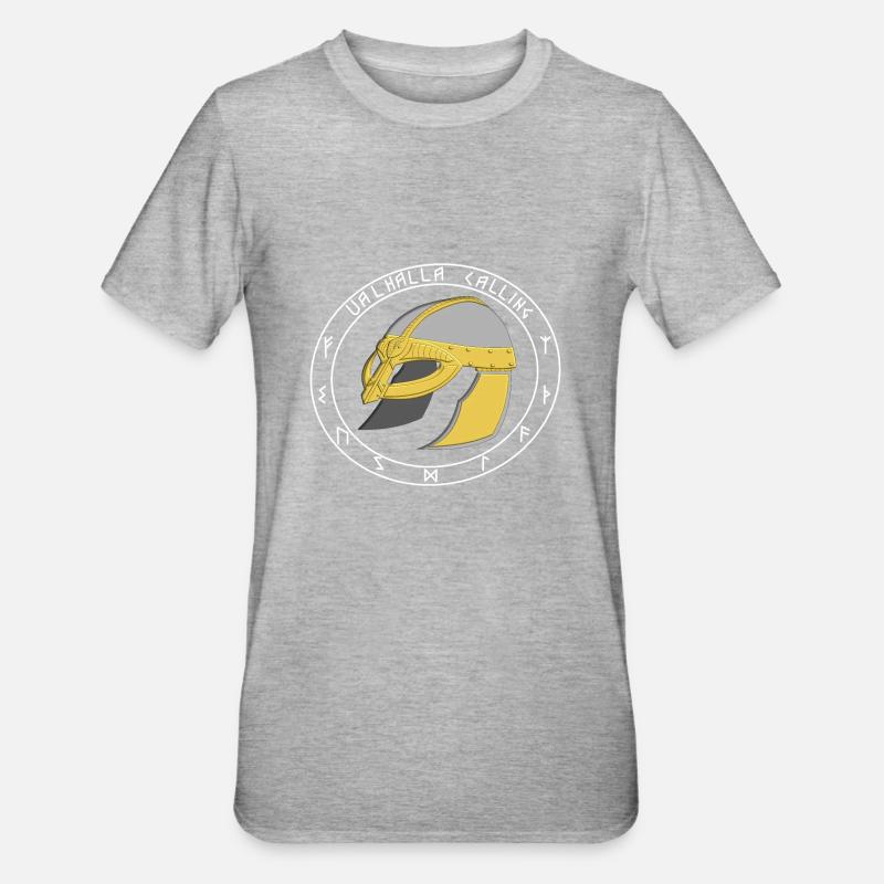 Wikingerhelm mit Runen - Unisex Polycotton T-Shirt - Grau meliert