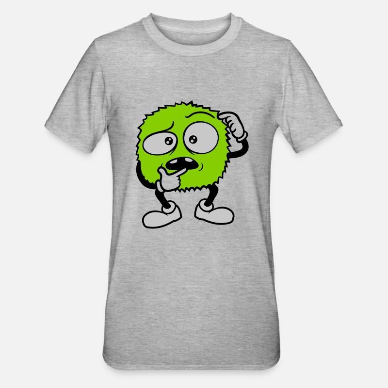 Comic skeptisches Gesicht Monster - Unisex Polycotton T-Shirt - Grau meliert