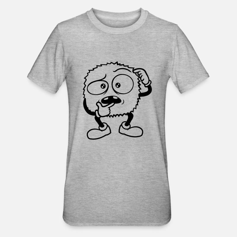 Monster skeptisches Gesicht Comic - Unisex Polycotton T-Shirt - Grau meliert