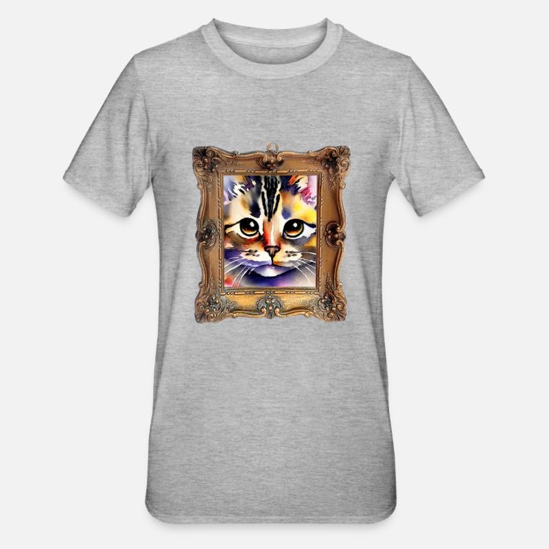 Visage de chat 5 - T-shirt polycoton Unisexe - gris chiné
