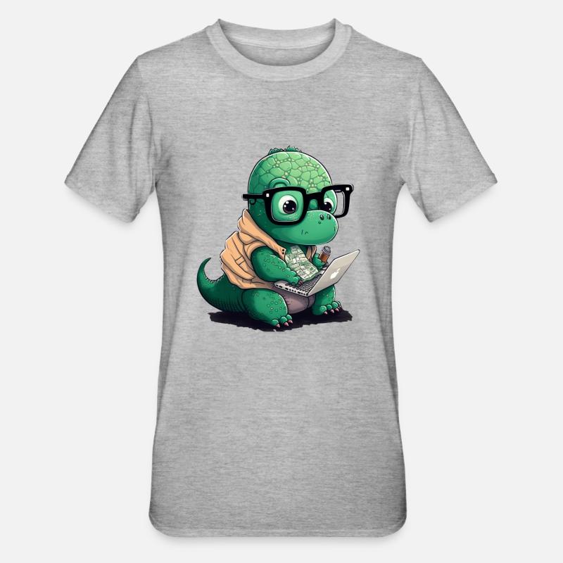 Süßer Dino der Programmiert - Unisex Polycotton T-Shirt - Grau meliert