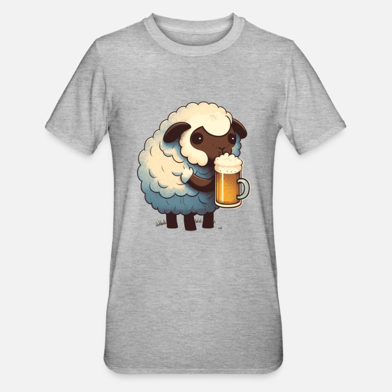 Kleines süßes Schaf mit Bier - Unisex Polycotton T-Shirt - Grau meliert