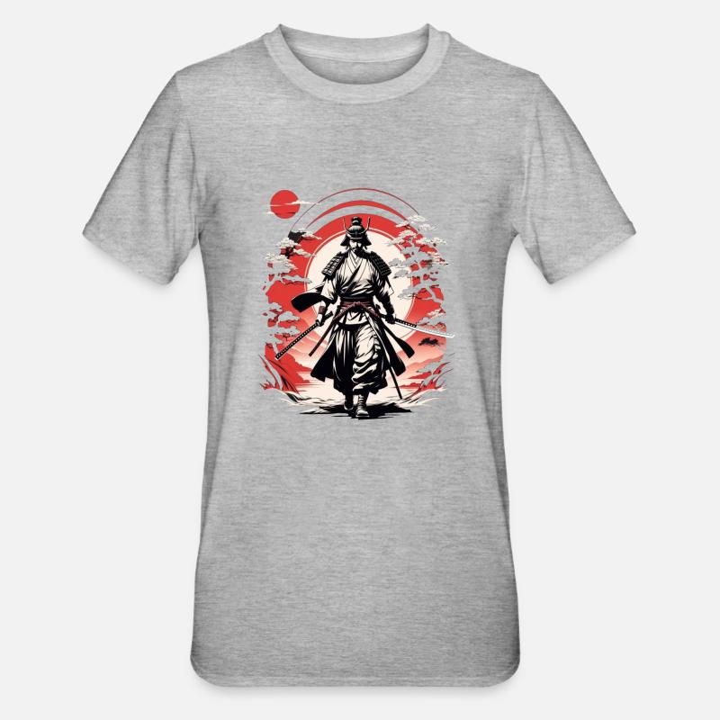 Samurai-Krieger - Japan - Dämon - Unisex Polycotton T-Shirt - Grau meliert