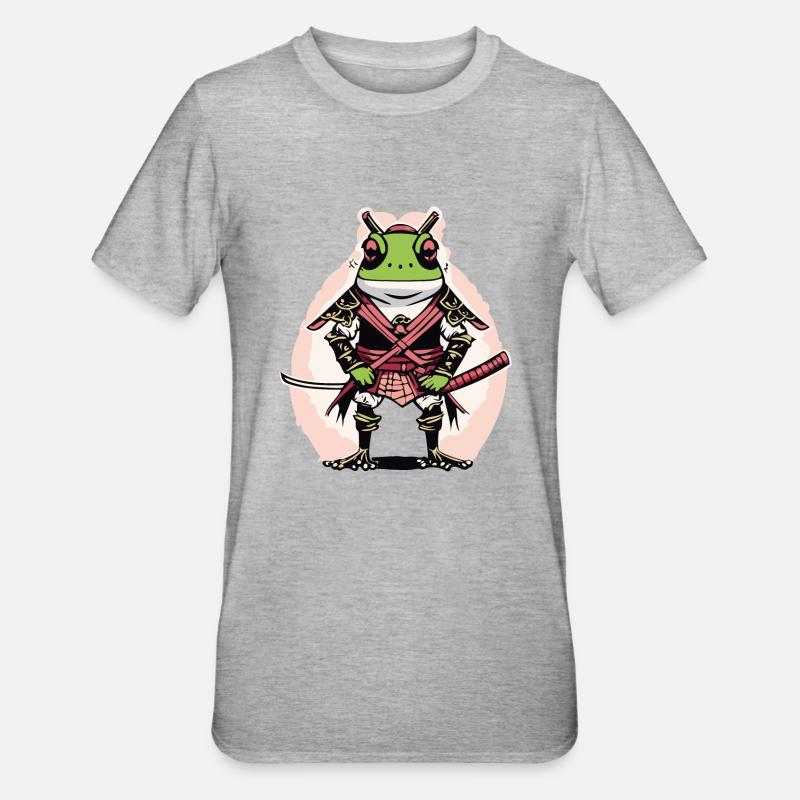 Frosch Samurai - Unisex Polycotton T-Shirt - Grau meliert