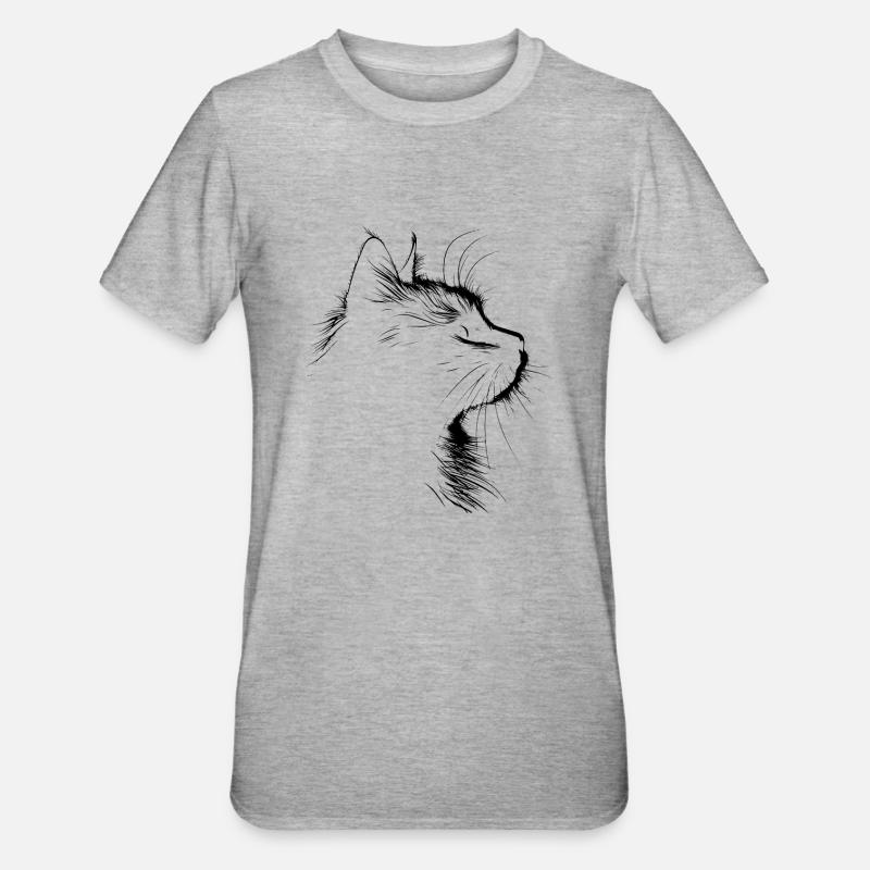 Chat, Motif De Chat, Visage De Chat - T-shirt polycoton Unisexe - gris chiné