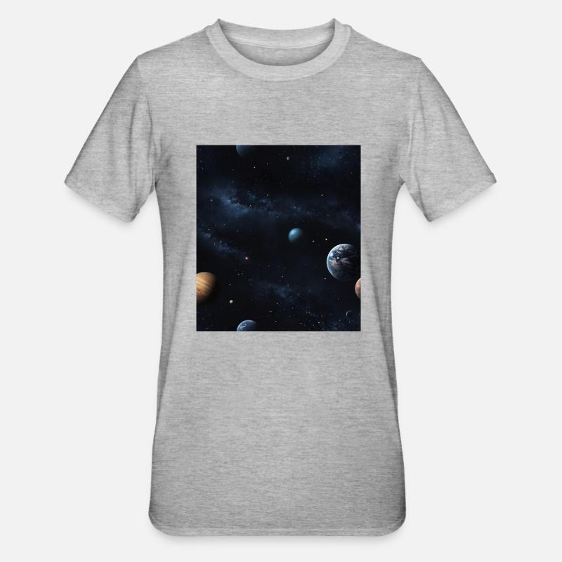 Planètes dans l’espace - T-shirt polycoton Unisexe - gris chiné
