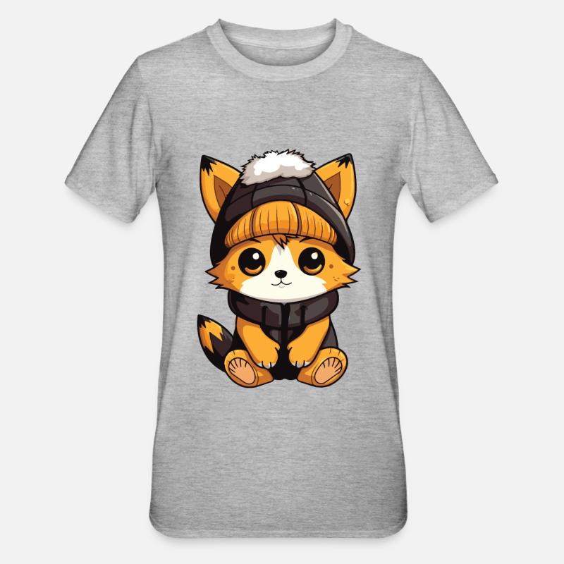 Fox Winter Comic Cute - Unisex Polycotton T-Shirt - heather grey