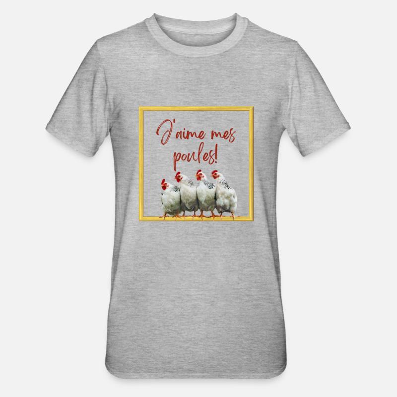 J'aime mes poules - Design Thème Poule - T-shirt polycoton Unisexe - gris chiné