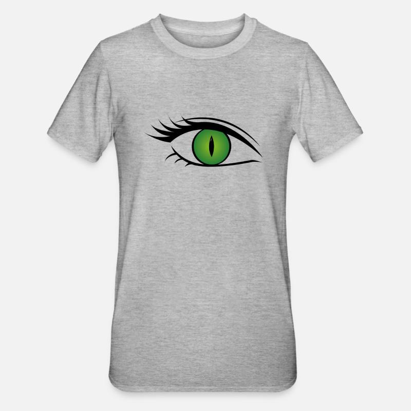 Oeil de Chat Vert - T-shirt polycoton Unisexe - gris chiné