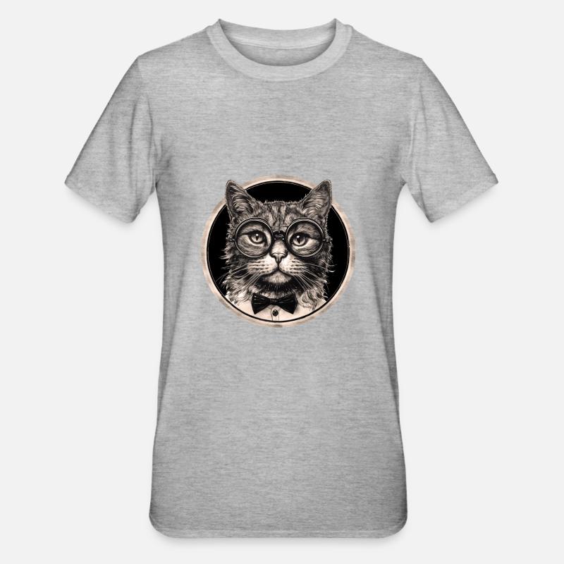 Steampunk Katze - Unisex Polycotton T-Shirt - Grau meliert