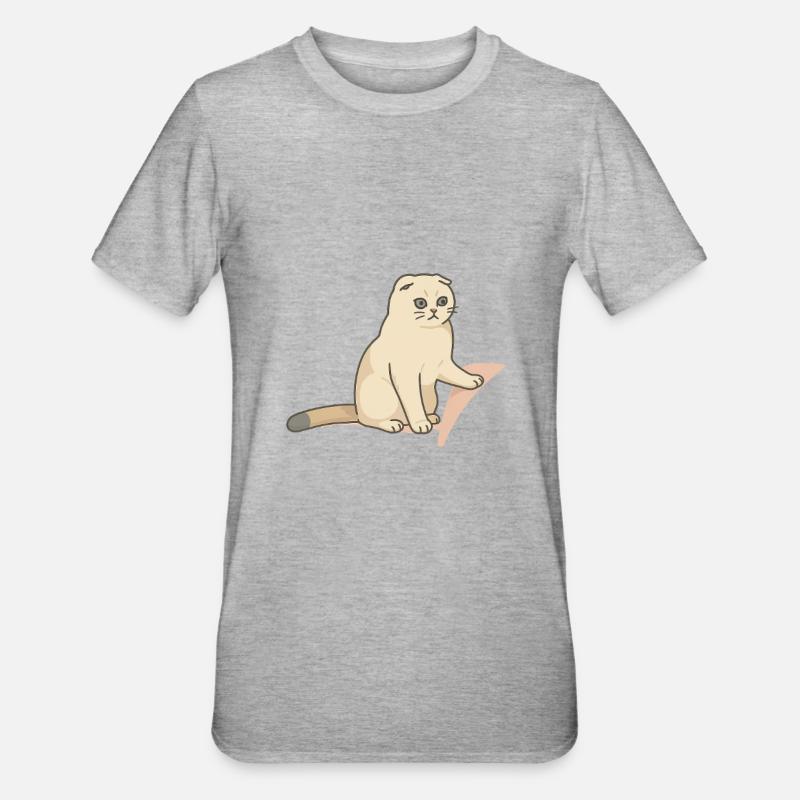 Chat mignon avec une expression mélancolique - T-shirt polycoton Unisexe - gris chiné