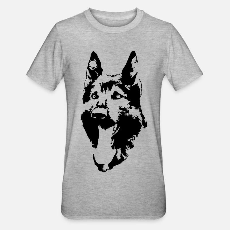 Deutscher Schäferhund Kopf - Unisex Polycotton T-Shirt - Grau meliert