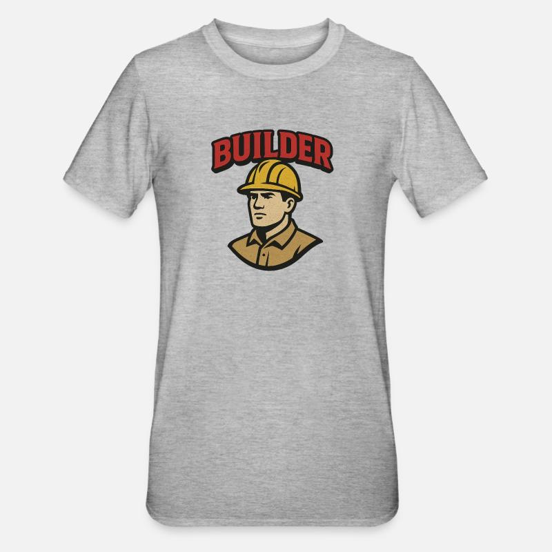 Construction Worker Retro Logo with Helmet - Unisex Polycotton T-Shirt - heather grey