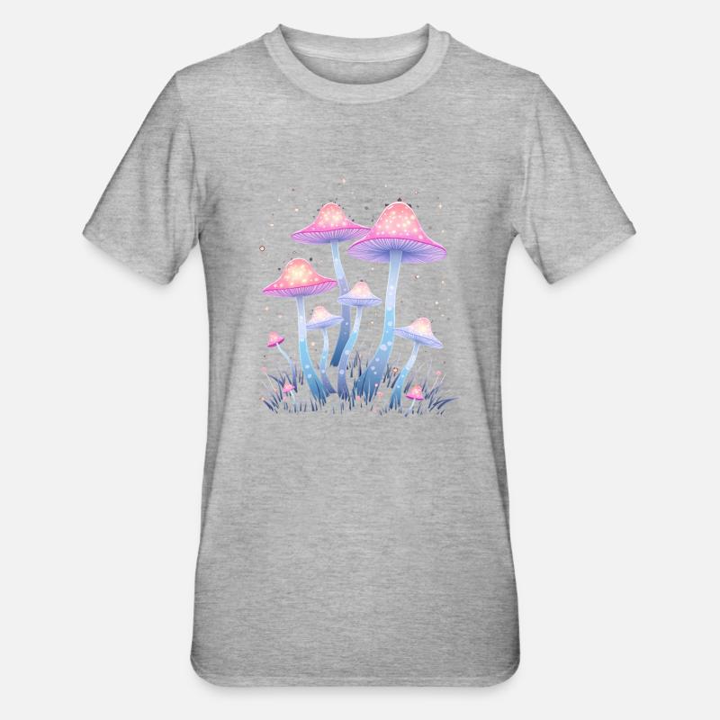 Champignons magiques dans la forêt enchantée - T-shirt polycoton Unisexe - gris chiné