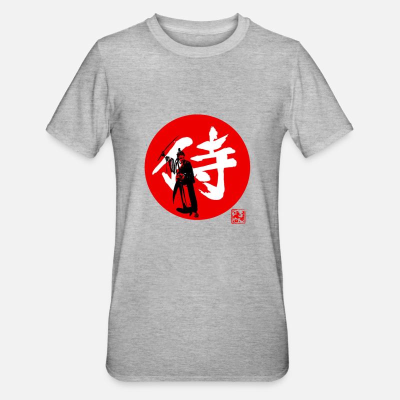 samurai kanji red - T-shirt polycoton Unisexe - gris chiné
