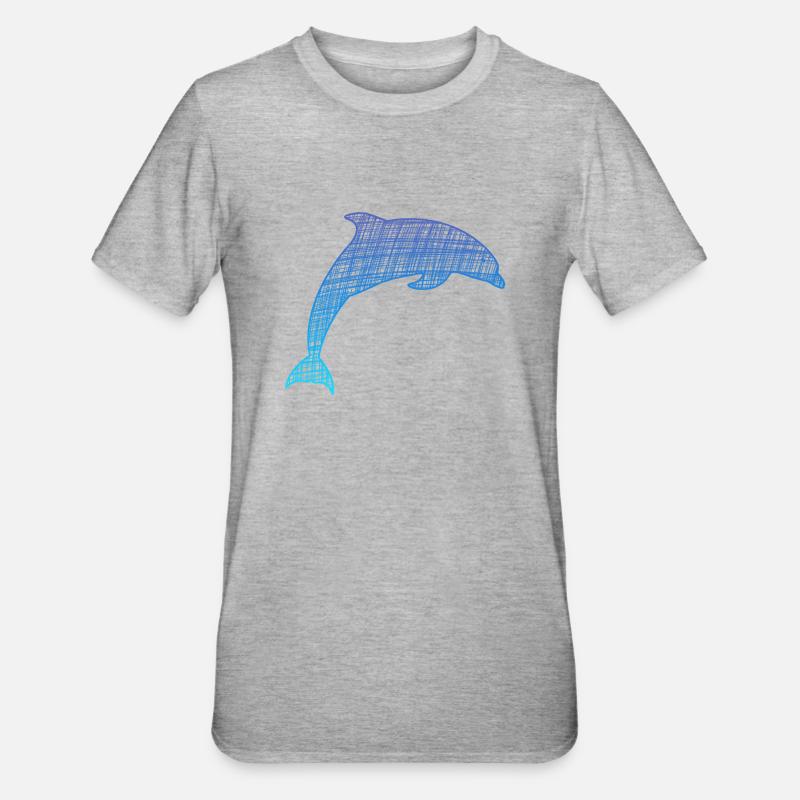 Delfin, Dolphin - Unisex Polycotton T-Shirt - Grau meliert