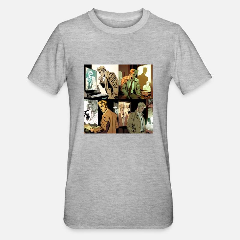 Image comique de John Constantin se faisant espionner - T-shirt polycoton Unisexe - gris chiné