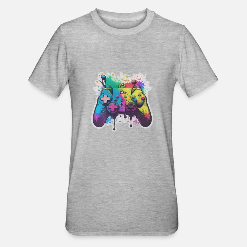 Gaming Controller Rainbow Splash - Unisex Polycotton T-Shirt - Grau meliert