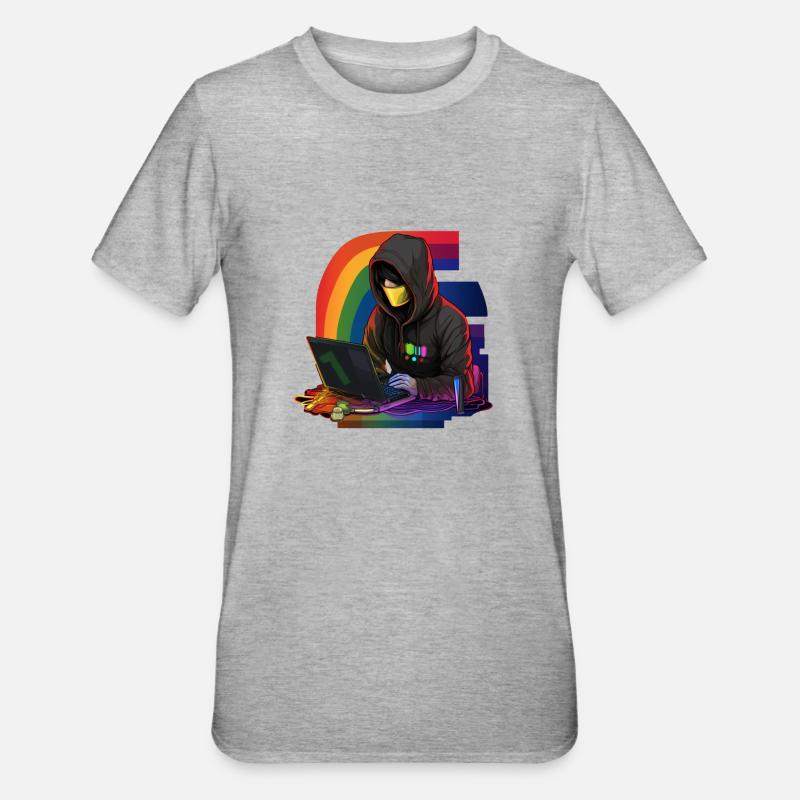 Code of Pride: LGBTQAI+ Hacker - Unisex Polycotton T-Shirt - Grau meliert