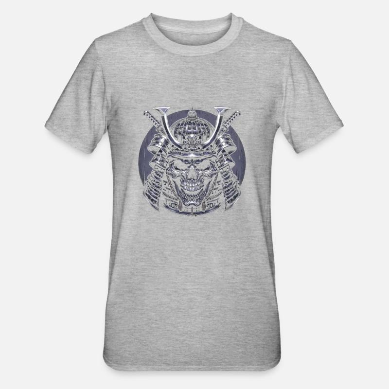Samurai-Schädel der Seele - Unisex Polycotton T-Shirt - Grau meliert