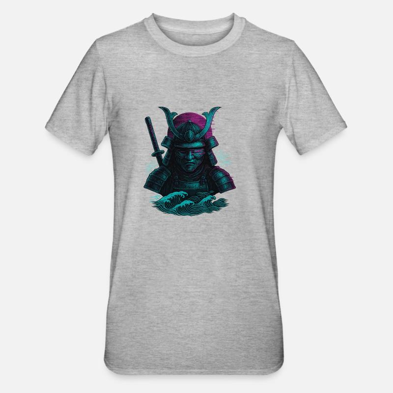 Glitch Samurai – Der digitale Krieger - Unisex Polycotton T-Shirt - Grau meliert