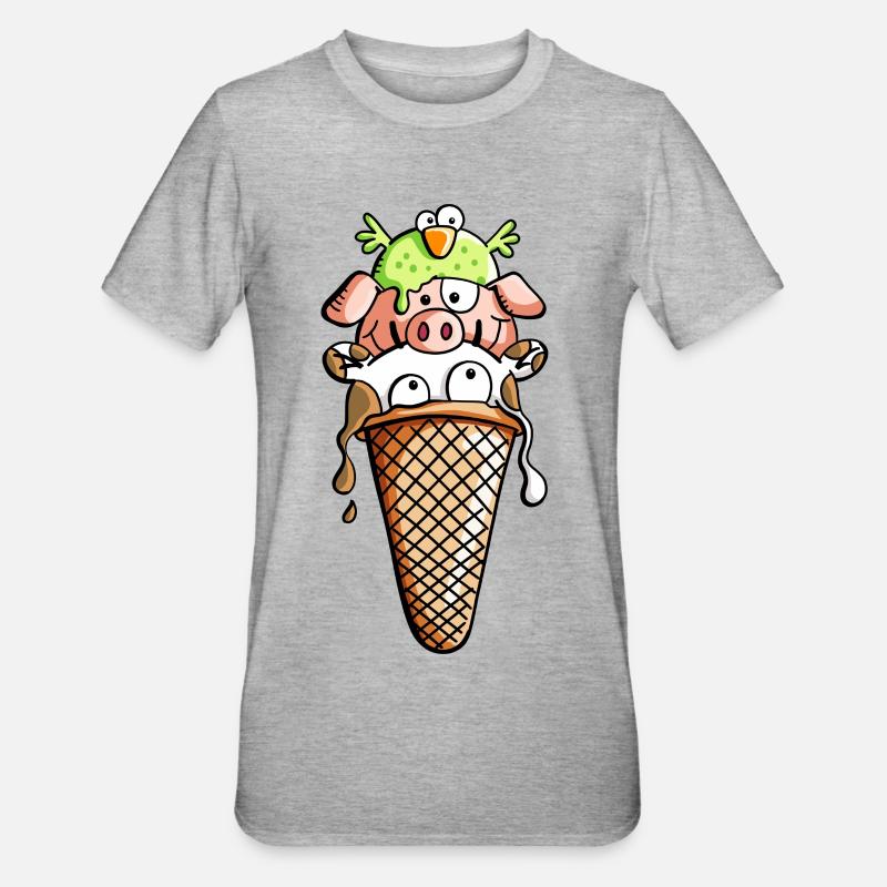Bauernhoftier Eiscreme - Tiere - Eis - Kinder -Fun - Unisex Polycotton T-Shirt - Grau meliert